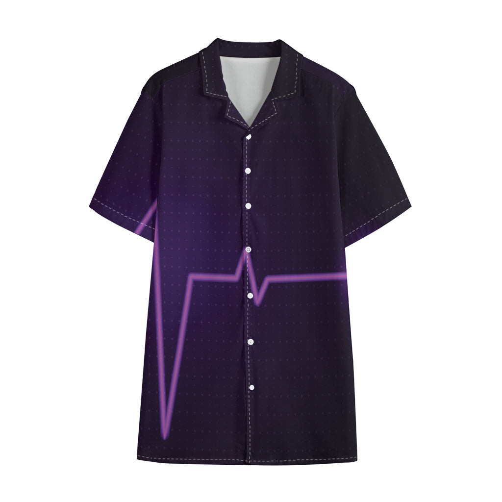 Purple Heartbeat Print Cotton Hawaiian Shirt
