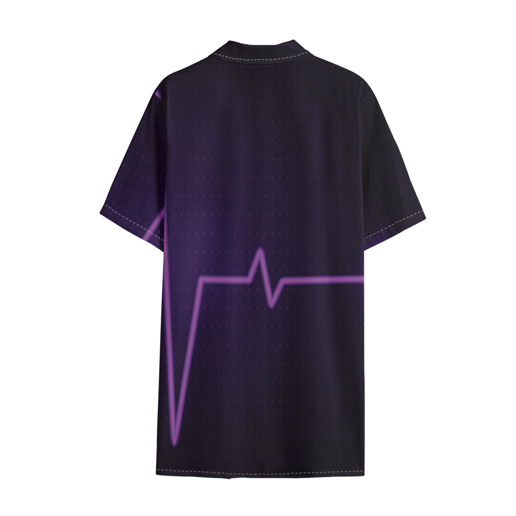 Purple Heartbeat Print Cotton Hawaiian Shirt