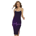 Purple Heartbeat Print Cross Back Cami Dress