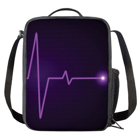 Purple Heartbeat Print Crossbody Lunch Bag