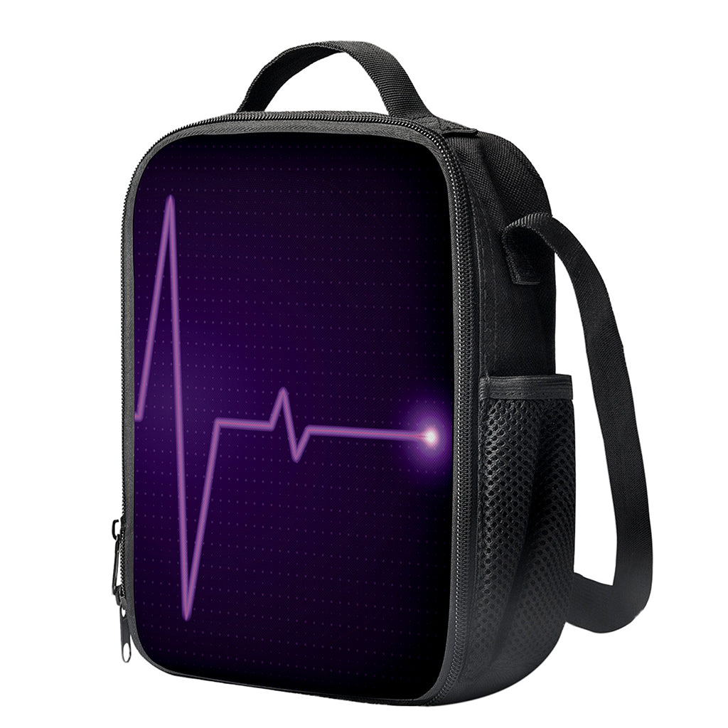 Purple Heartbeat Print Crossbody Lunch Bag