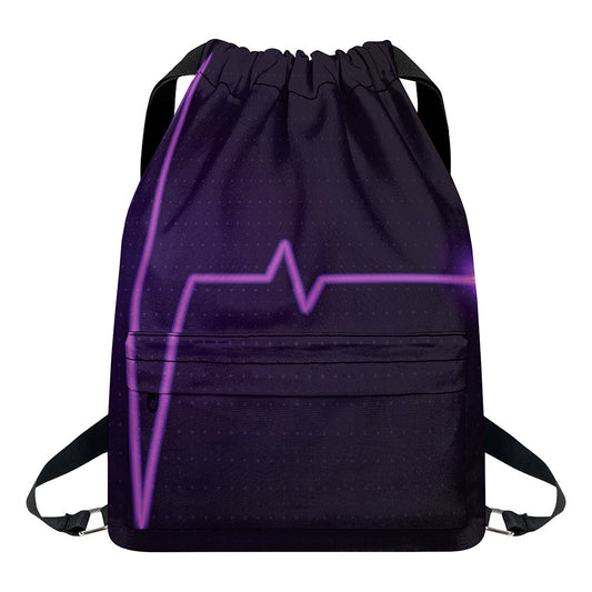 Purple Heartbeat Print Drawstring Backpack