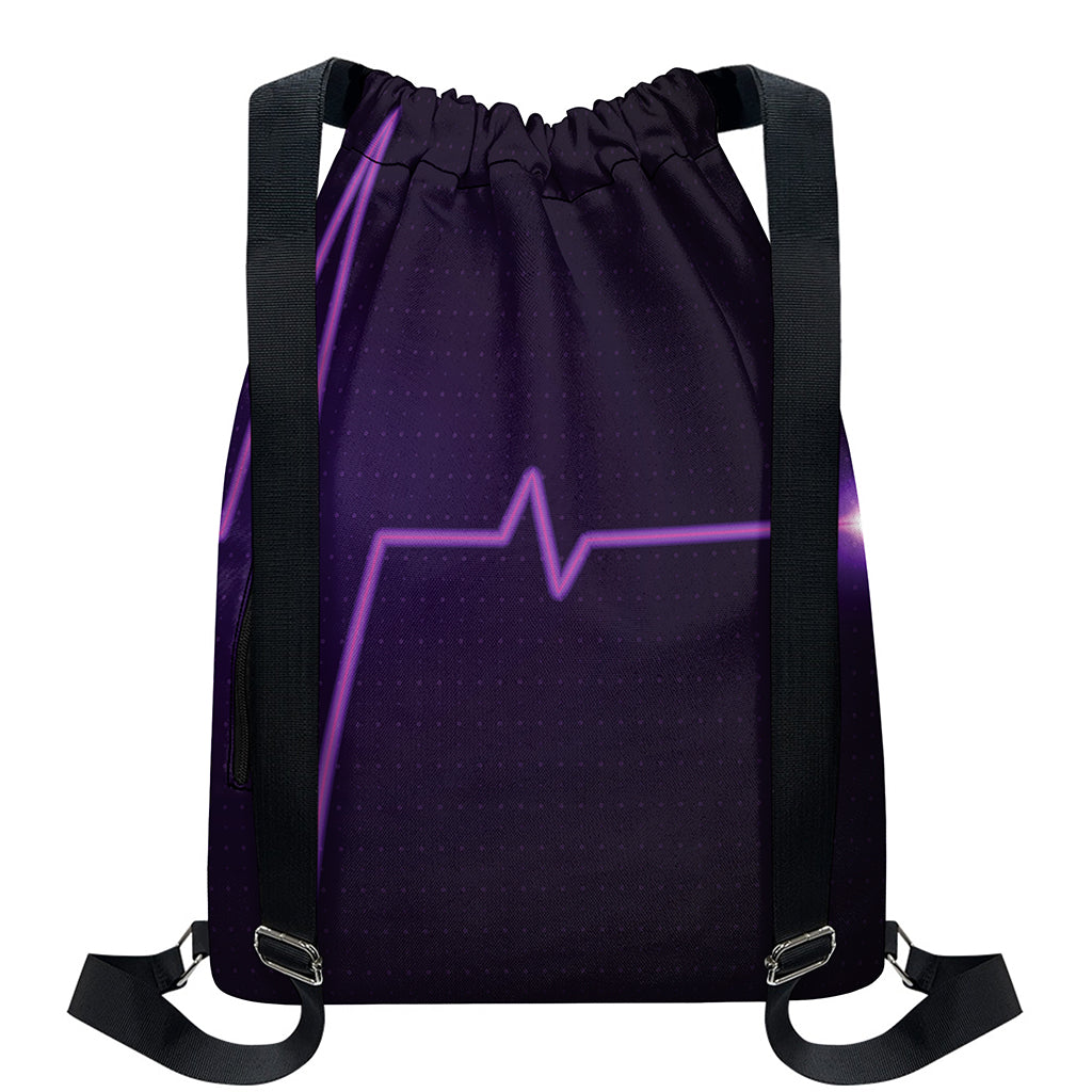 Purple Heartbeat Print Drawstring Backpack