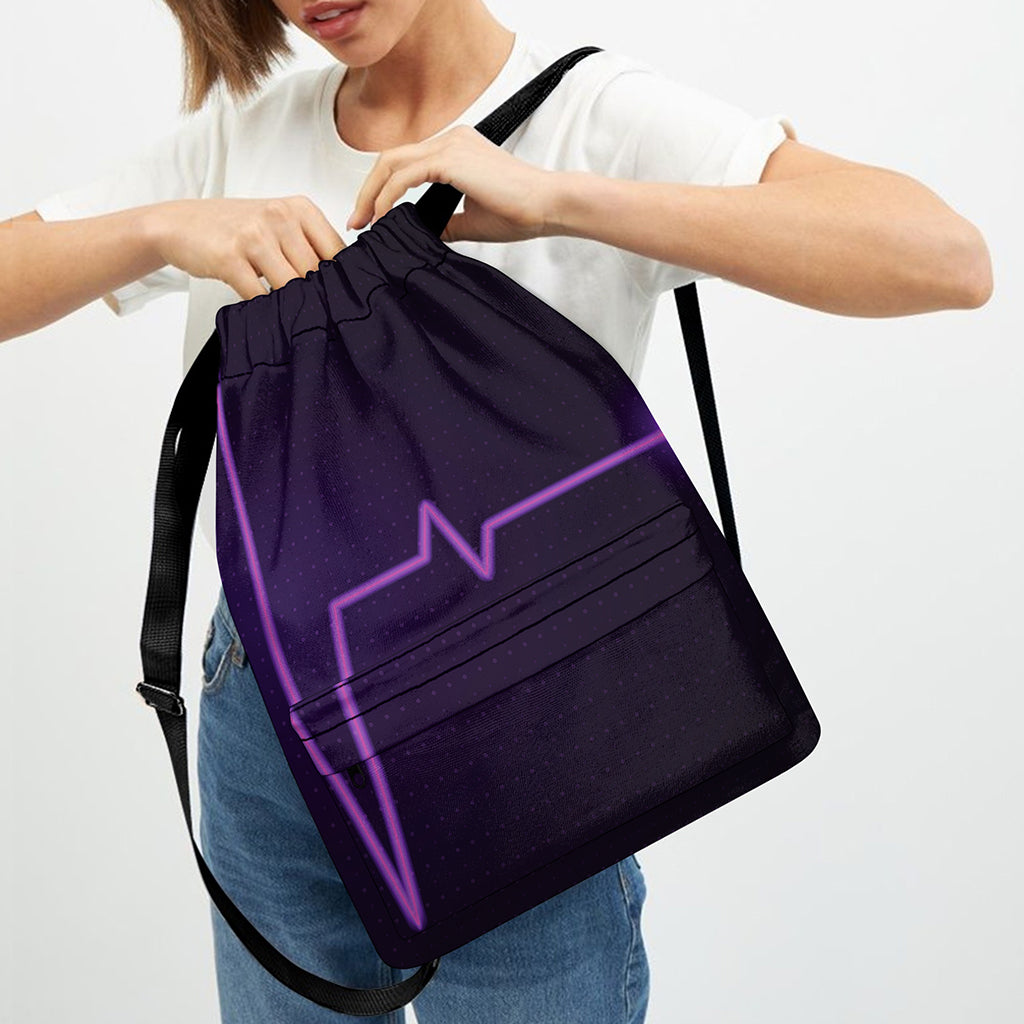 Purple Heartbeat Print Drawstring Backpack