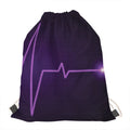 Purple Heartbeat Print Drawstring Bag