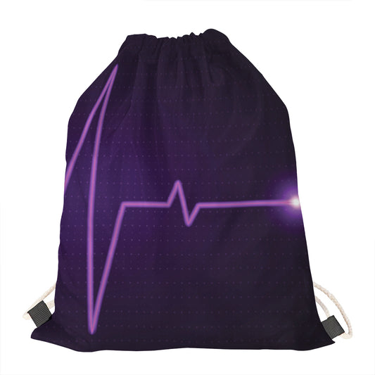 Purple Heartbeat Print Drawstring Bag