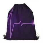 Purple Heartbeat Print Drawstring Bag