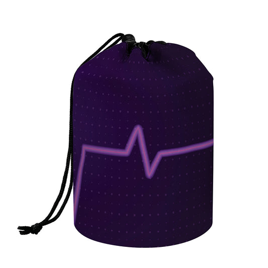 Purple Heartbeat Print Drawstring Makeup Bag