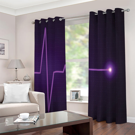 Purple Heartbeat Print Extra Wide Grommet Curtains
