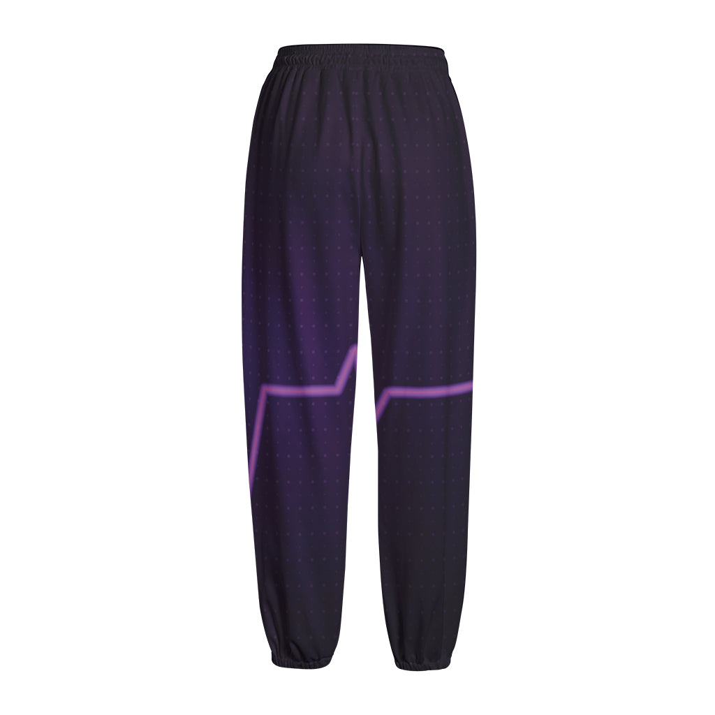 Purple Heartbeat Print Fleece Lined Knit Pants