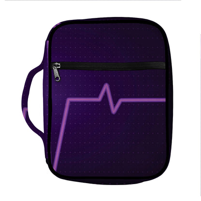 Purple Heartbeat Print Front Pocket Bible Bag