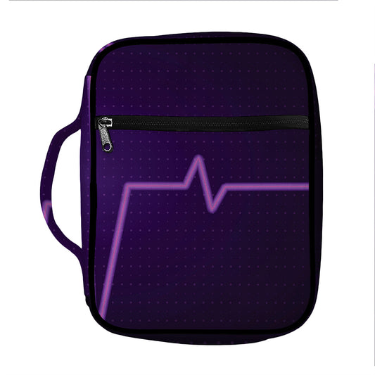 Purple Heartbeat Print Front Pocket Bible Bag