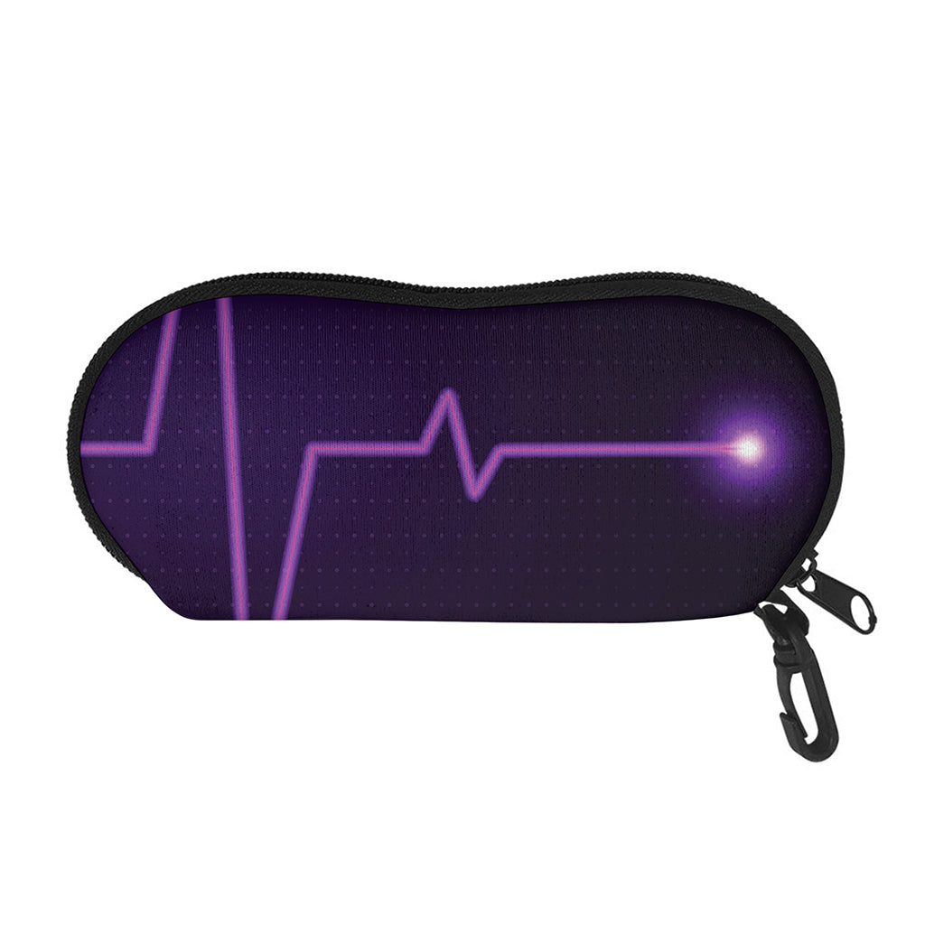 Purple Heartbeat Print Glasses Case