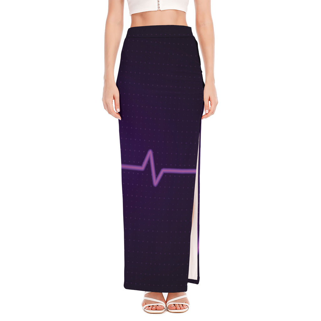 Purple Heartbeat Print High Slit Maxi Skirt