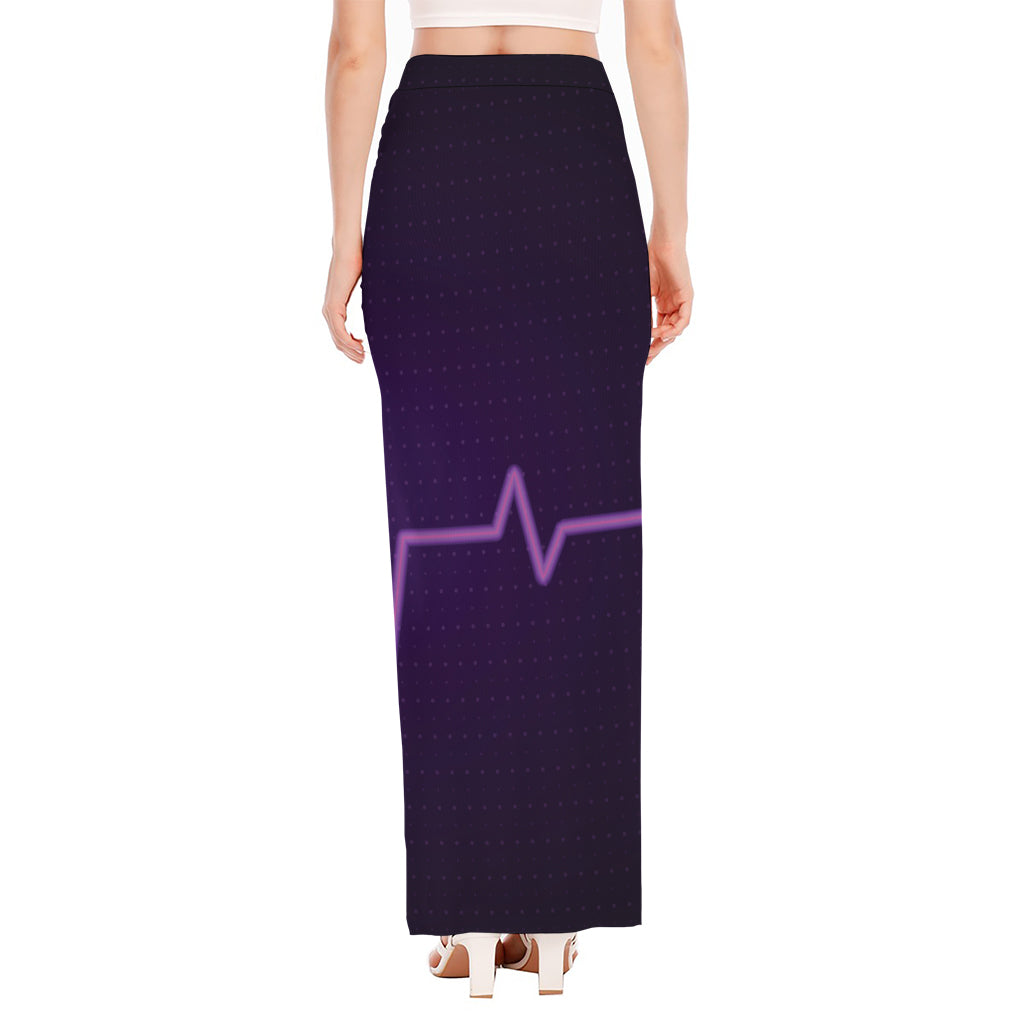 Purple Heartbeat Print High Slit Maxi Skirt