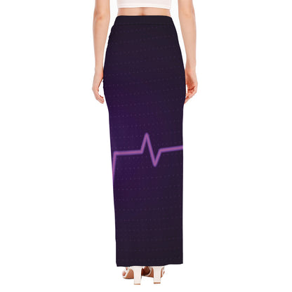 Purple Heartbeat Print High Slit Maxi Skirt