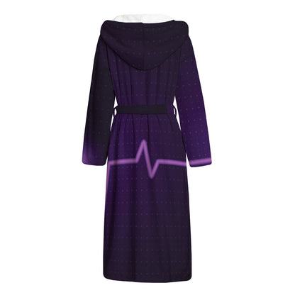Purple Heartbeat Print Hooded Bathrobe