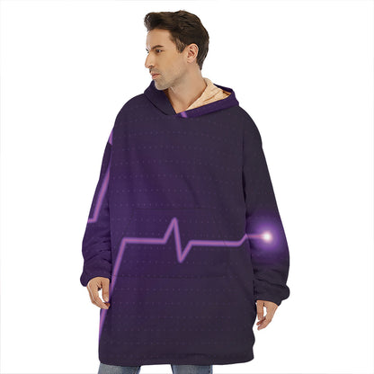 Purple Heartbeat Print Hoodie Blanket
