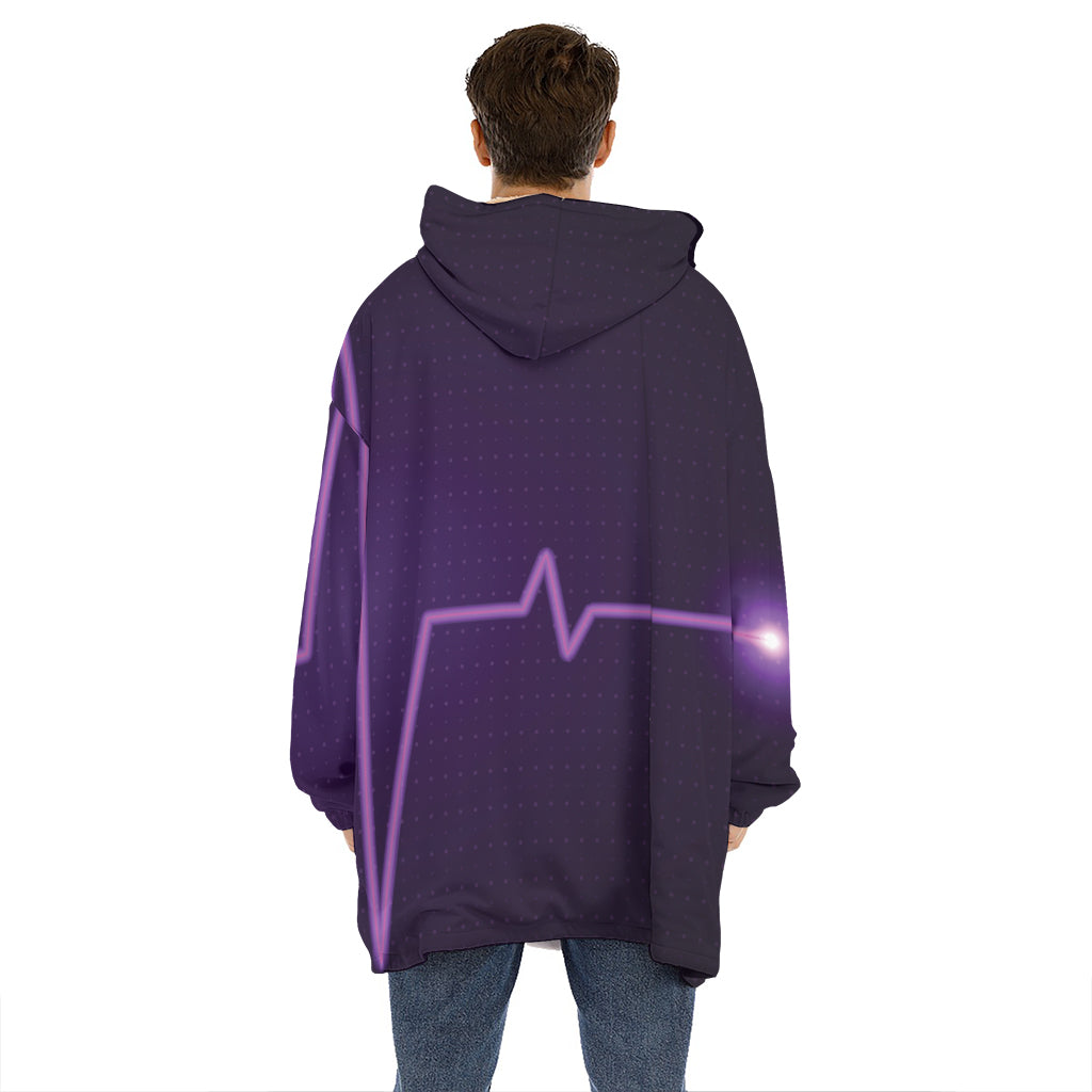 Purple Heartbeat Print Hoodie Blanket