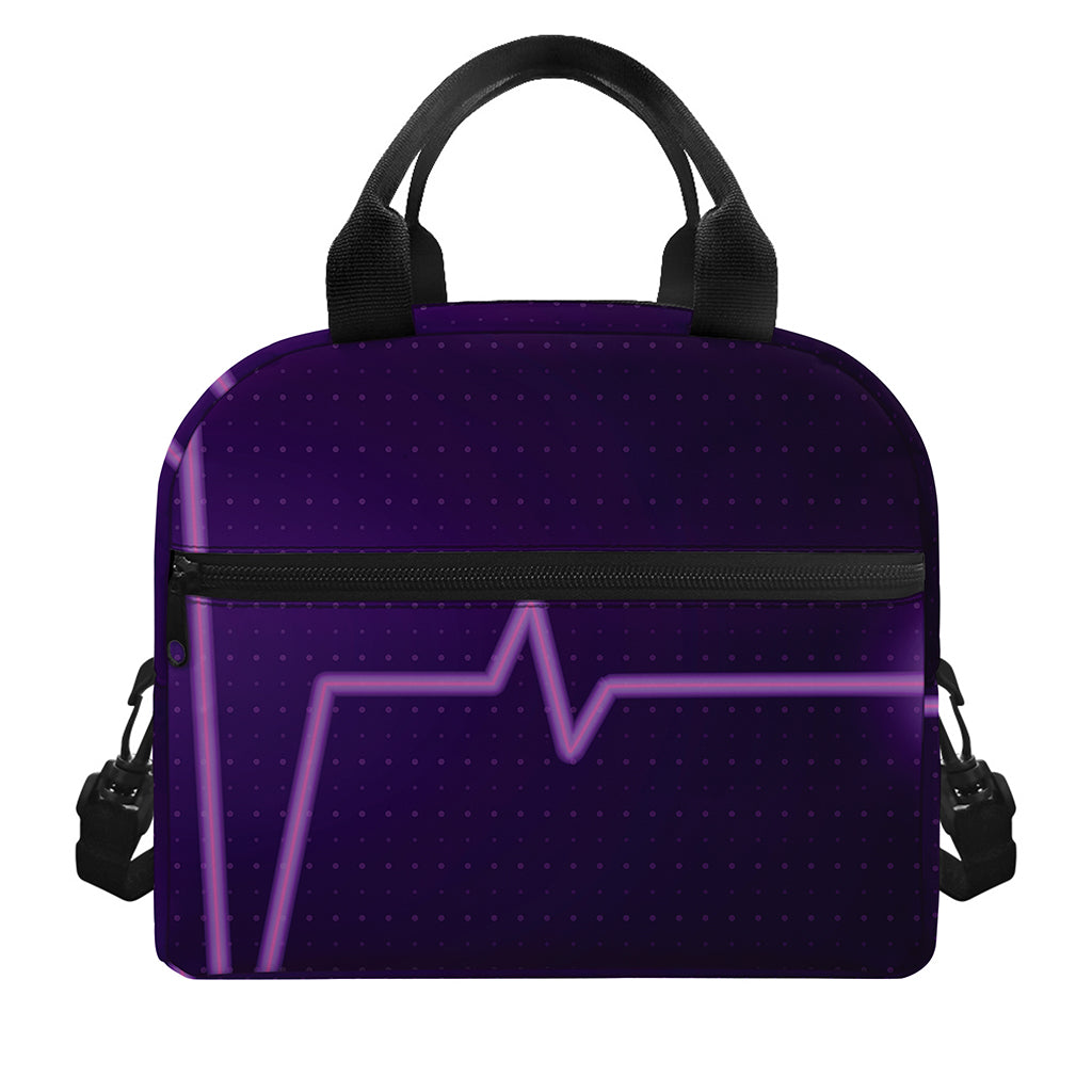 Purple Heartbeat Print Insulated Lunch Bag