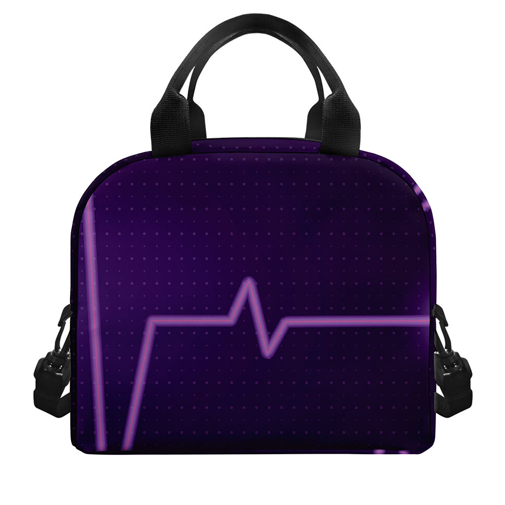 Purple Heartbeat Print Insulated Lunch Bag