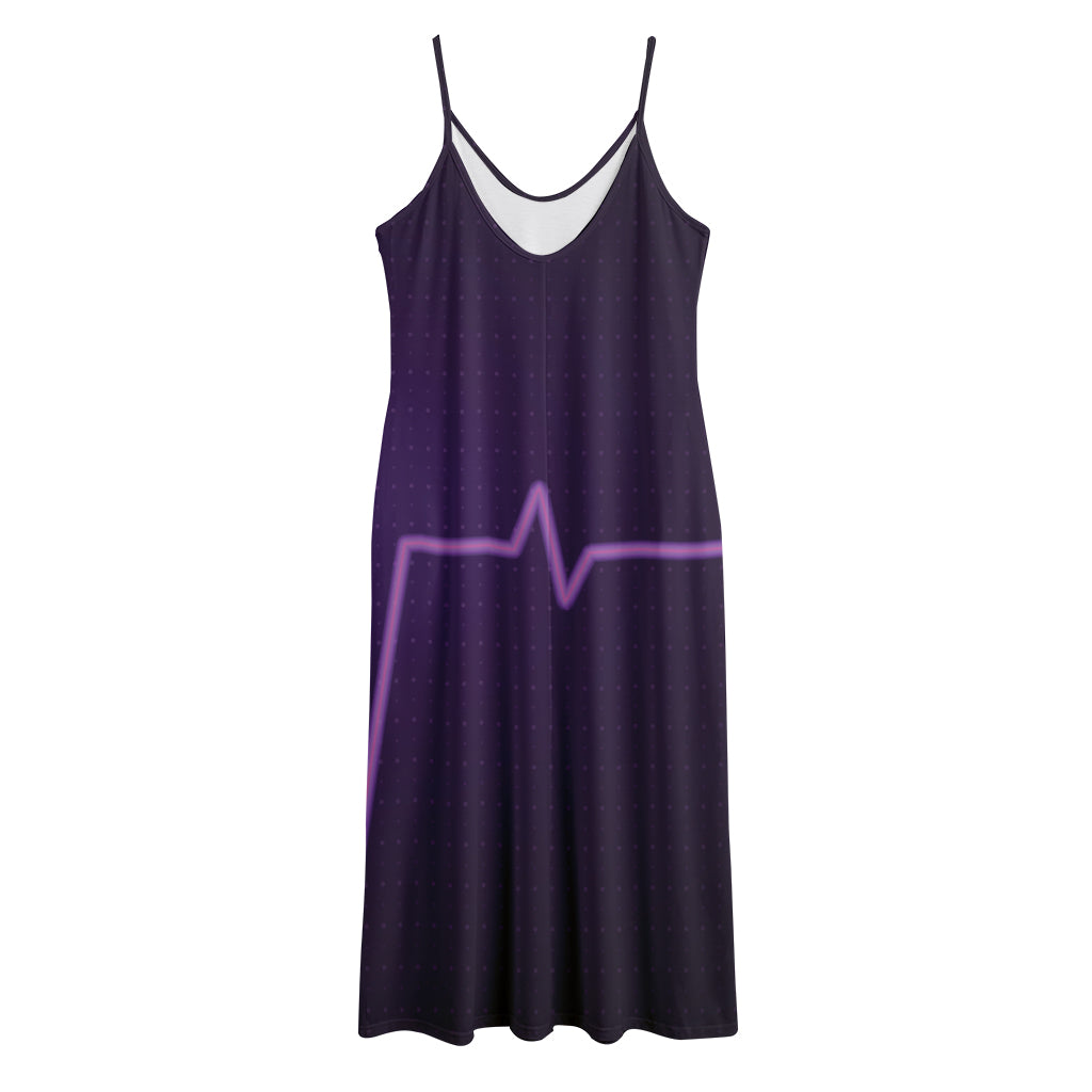 Purple Heartbeat Print Jersey Midi Cami Dress