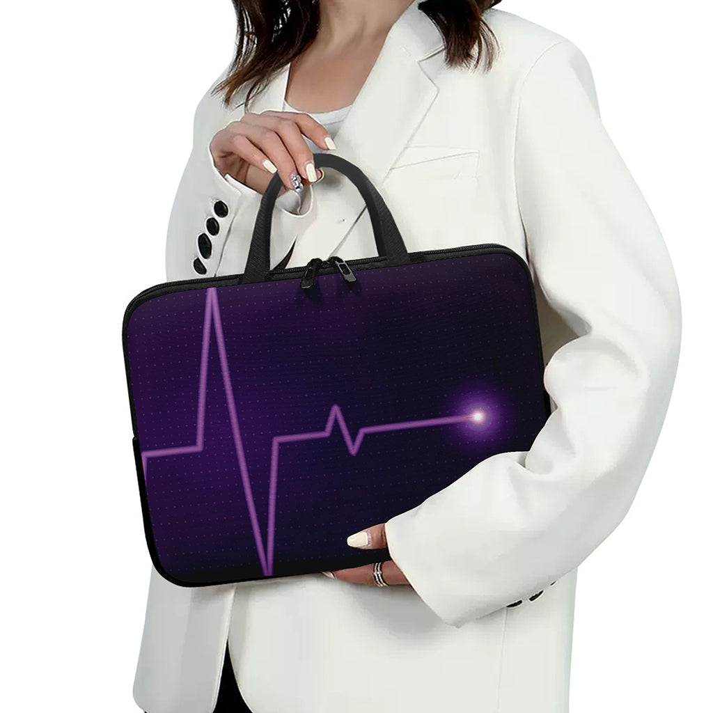 Purple Heartbeat Print Laptop Sleeve With Handle