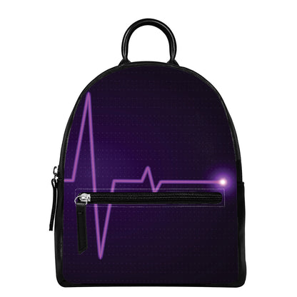 Purple Heartbeat Print Leather Backpack