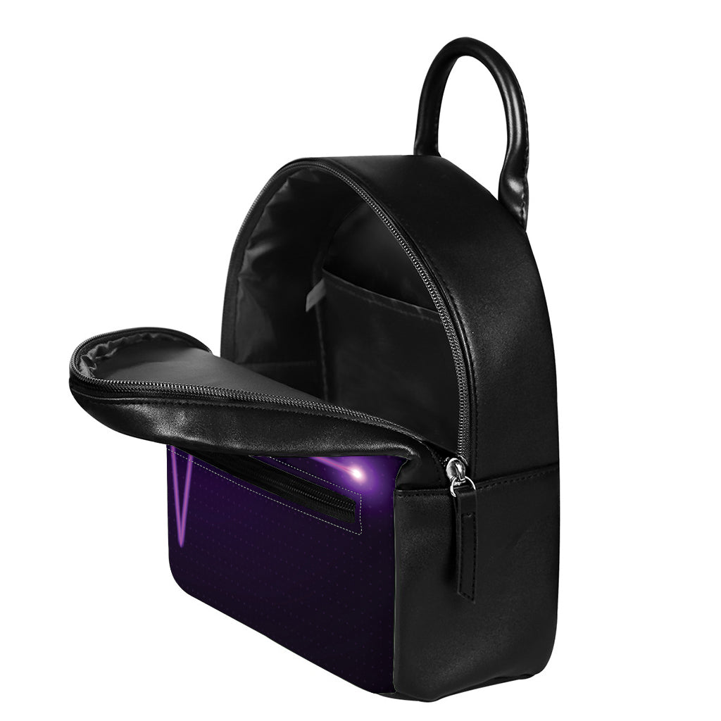 Purple Heartbeat Print Leather Backpack