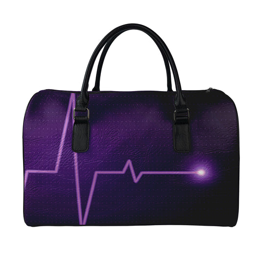Purple Heartbeat Print Leather Duffle Bag