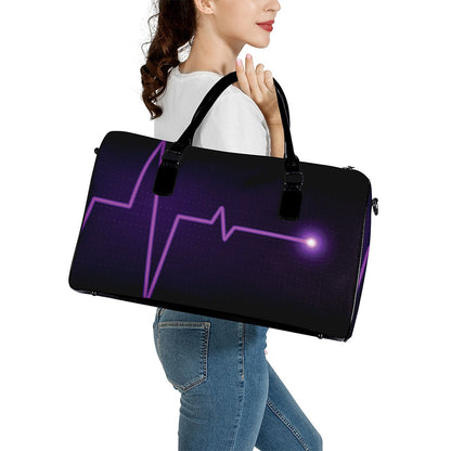 Purple Heartbeat Print Leather Duffle Bag