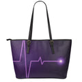 Purple Heartbeat Print Leather Tote Bag With Zipper