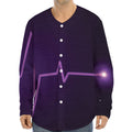 Purple Heartbeat Print Long Sleeve Baseball Jersey