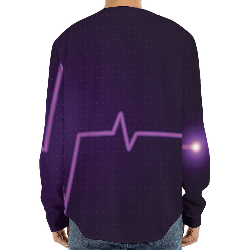 Purple Heartbeat Print Long Sleeve Baseball Jersey
