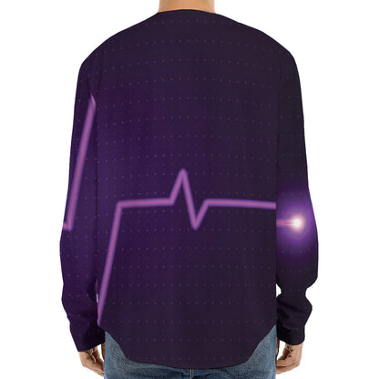 Purple Heartbeat Print Long Sleeve Baseball Jersey