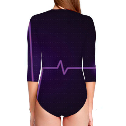 Purple Heartbeat Print Long Sleeve Swimsuit