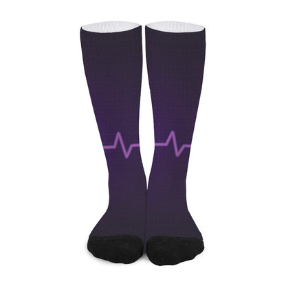 Purple Heartbeat Print Long Socks