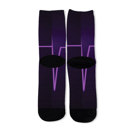 Purple Heartbeat Print Long Socks