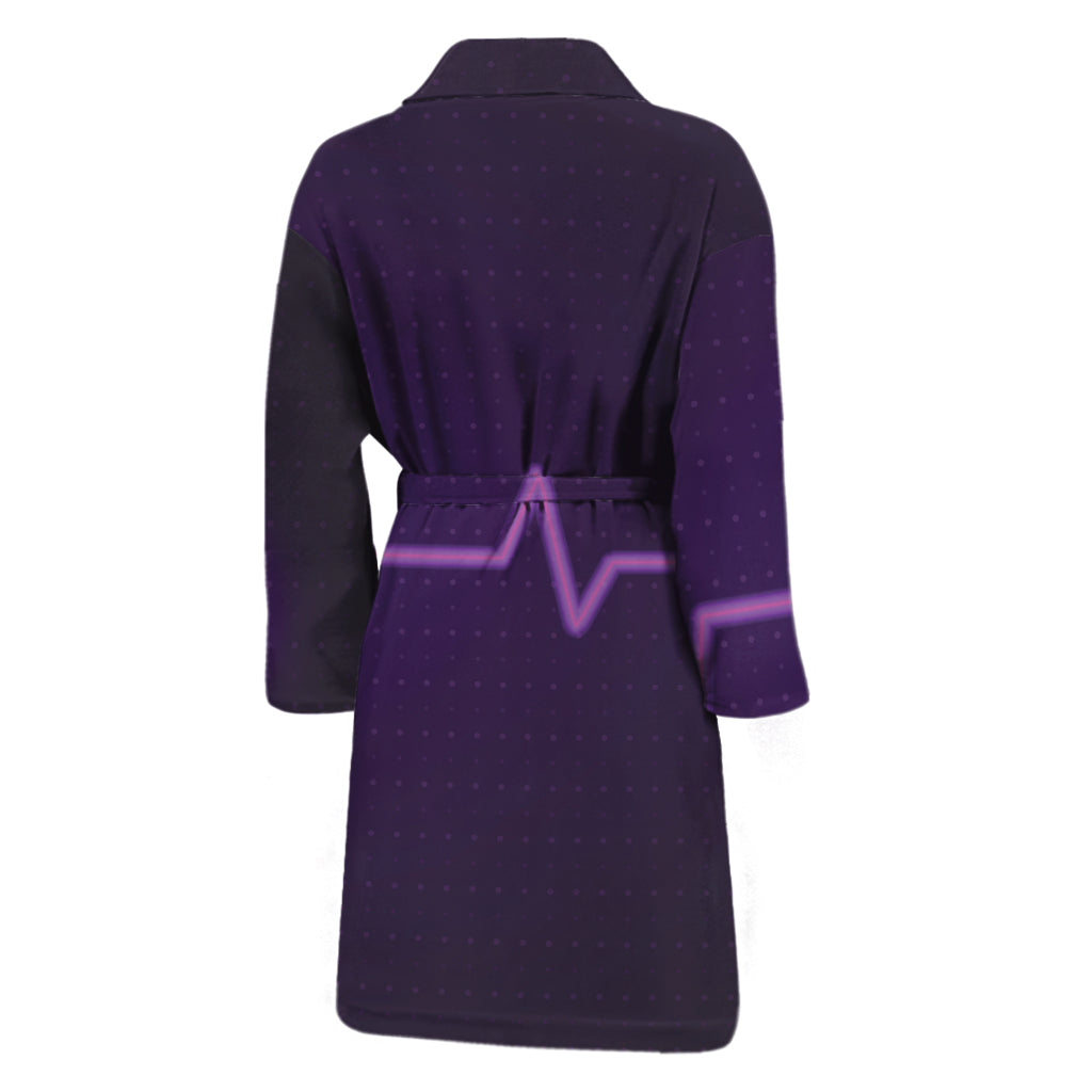 Purple Heartbeat Print Men's Bathrobe