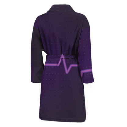 Purple Heartbeat Print Men's Bathrobe