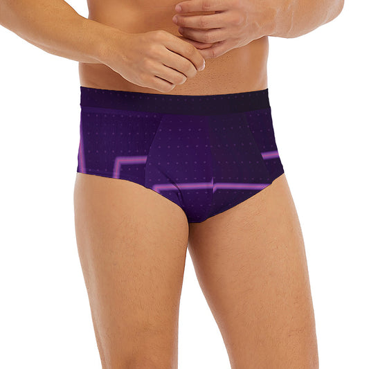Purple Heartbeat Print Men's Briefs