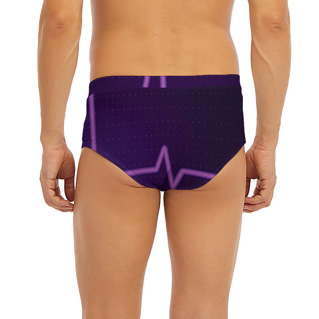 Purple Heartbeat Print Men's Briefs
