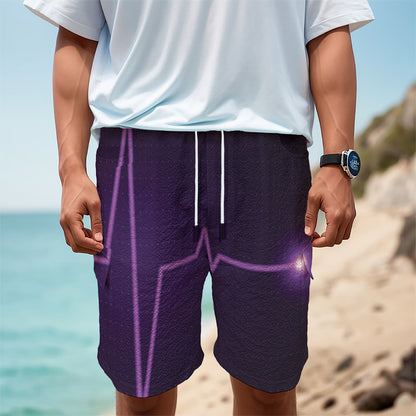 Purple Heartbeat Print Men's Cargo Shorts