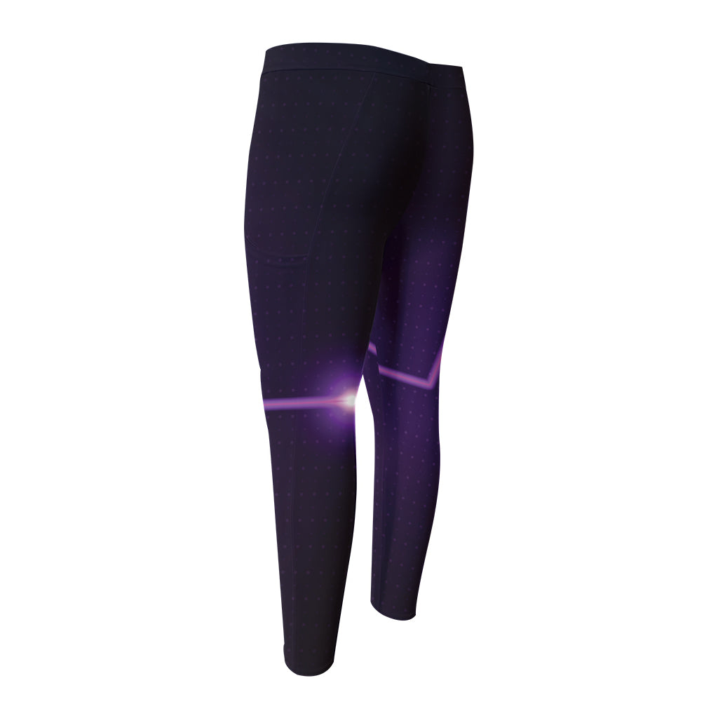 Purple Heartbeat Print Men's Compression Pants