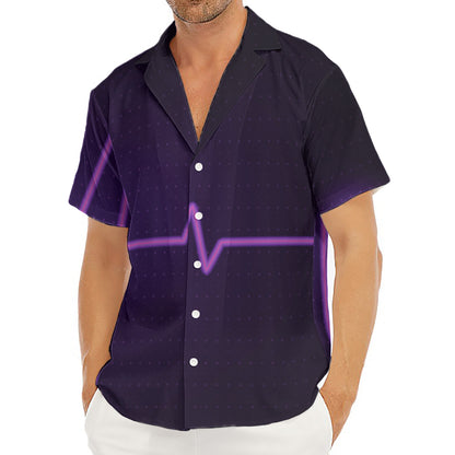 Purple Heartbeat Print Men's Deep V-Neck Shirt