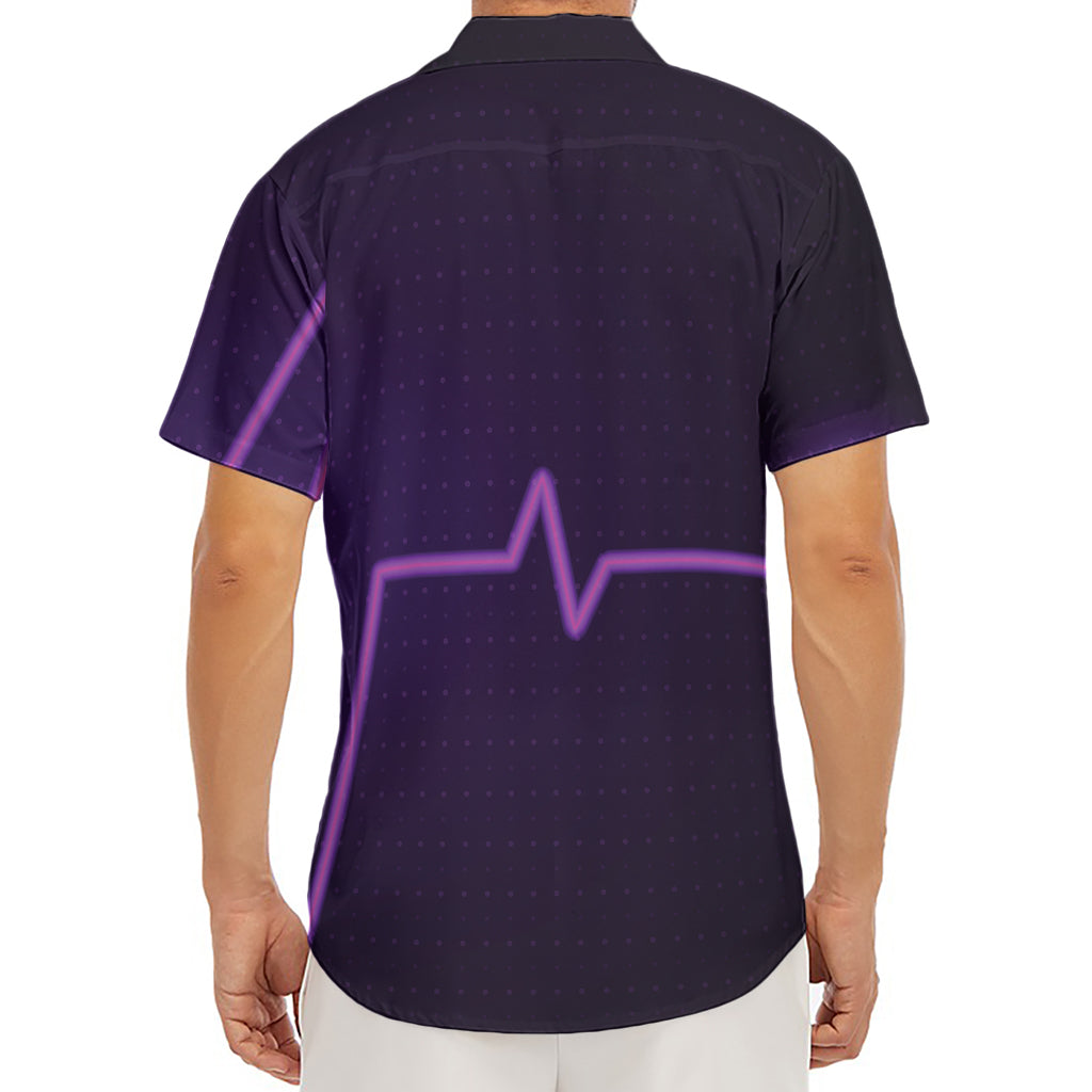 Purple Heartbeat Print Men's Deep V-Neck Shirt