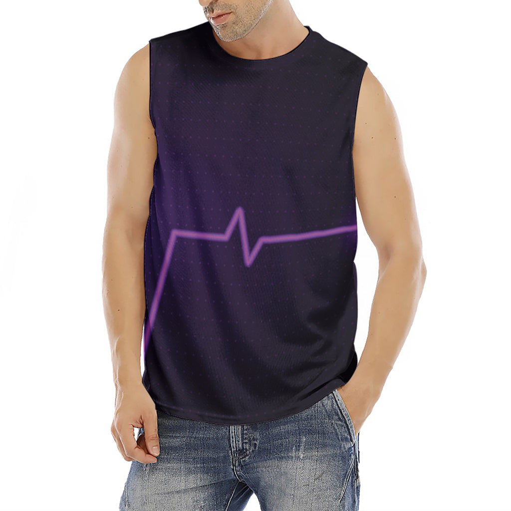 Purple Heartbeat Print Men's Fitness Tank Top