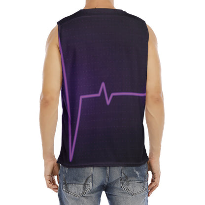 Purple Heartbeat Print Men's Fitness Tank Top
