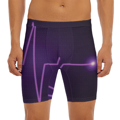 Purple Heartbeat Print Men's Long Boxer Briefs