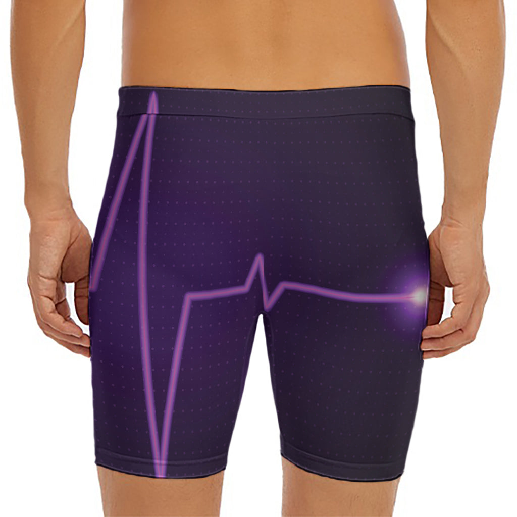 Purple Heartbeat Print Men's Long Boxer Briefs